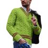 imagechouyatou Mens Casual V Neck Contrast Stripes Cable Knit Pullover Sweater TopsGreen