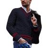 imagechouyatou Mens Casual V Neck Contrast Stripes Cable Knit Pullover Sweater TopsNavy Blue