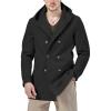 imagechouyatou Mens Hooded Wool Coat Double Breasted Trench Pea Coat Wool Blend Jacket with PocketsBlack