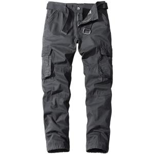imagechouyatou Mens Casual MidRise Waist Tapered Leg Close Bottom Jogger Cargo PantsGrey