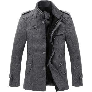 imagechouyatou Mens Winter Stylish Wool Blend Single Breasted Military PeacoatGray