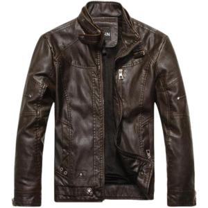 imagechouyatou Mens Vintage Stand Collar Pu Leather JacketBrown