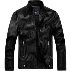 imagechouyatou Mens Vintage Stand Collar Pu Leather JacketRzqm888black