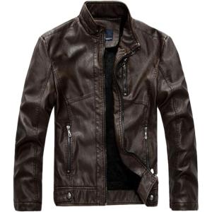 imagechouyatou Mens Vintage Stand Collar Pu Leather JacketRzqm888coffee