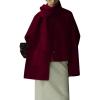 imagechouyatou Womens Casual Single Breasted Cropped Wool Coat Dressy Trench Pea Coat Short Wool Jacket with ScarfWine Red