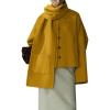 imagechouyatou Womens Casual Single Breasted Cropped Wool Coat Dressy Trench Pea Coat Short Wool Jacket with ScarfYellow