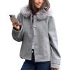 imagechouyatou Womens Fall Winter Short Wool Coat with Faux Fur Hood Single Breasted Casual Hooded Wool JacketGrey