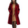 imagechouyatou Womens Winter Notch Collar Wool Coat Single Breasted Midi Long Wool Blend Trench Coat OvercoatRed