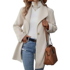 imagechouyatou Womens Shawl Collar Wool Trench Coat Single Breasted Dressy Blazer Peacoat Jacket OvercoatApricot