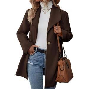 imagechouyatou Womens Shawl Collar Wool Trench Coat Single Breasted Dressy Blazer Peacoat Jacket OvercoatCoffee
