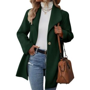 imagechouyatou Womens Shawl Collar Wool Trench Coat Single Breasted Dressy Blazer Peacoat Jacket OvercoatGreen