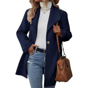 imagechouyatou Womens Shawl Collar Wool Trench Coat Single Breasted Dressy Blazer Peacoat Jacket OvercoatNavy Blue