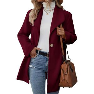 imagechouyatou Womens Shawl Collar Wool Trench Coat Single Breasted Dressy Blazer Peacoat Jacket OvercoatWine Red