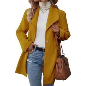 imagechouyatou Womens Shawl Collar Wool Trench Coat Single Breasted Dressy Blazer Peacoat Jacket OvercoatYellow