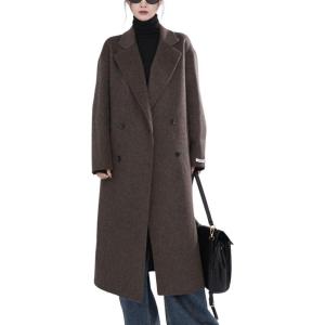 imagechouyatou Womens Winter Double Breasted Long Wool Coat Notched Lapel Casual Dressy Trench Pea Coat OvercoatCoffee