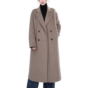 imagechouyatou Womens Winter Double Breasted Long Wool Coat Notched Lapel Casual Dressy Trench Pea Coat OvercoatDark Beige