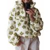 imagechouyatou Womens Fall Cute Floral Faux Fur Pullover Fleece Sweatshirt Y2k Casual Zip Up Winter Sherpa JacketGreen