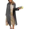 imageCHOUYATOU Womens 2025 Fall Plaid Long Trench Coat Single Breasted Casual Barn Jacket Outerwear OvercoatBlack
