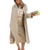 imageCHOUYATOU Womens 2025 Fall Plaid Long Trench Coat Single Breasted Casual Barn Jacket Outerwear OvercoatKhaki