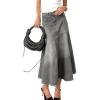 imagechouyatou Womens Elegant ALine Pleated Jean Skirt Western Distressed Midi Long Fishtail Denim SkirtGrey