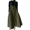 imagechouyatou Womens Elegant Sleeveless Corduroy Jumper Dress Flare Midi Long Overall Dress with PocketsGreen