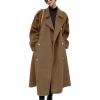 imagechouyatou Womens Winter Double Breasted Midi Long Wool Pea Coat Notch Lapel Winter Trench CoatDark Camel