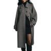 imagechouyatou Womens Winter Herringbone Long Wool Trench Coat Single Breasted Casual Dressy Belted Pea Coat JacketGray