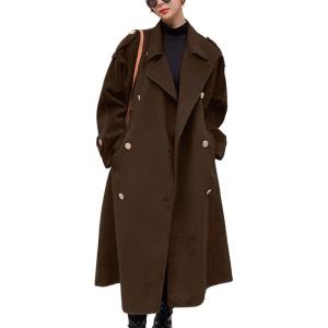 imagechouyatou Womens Winter Double Breasted Midi Long Wool Pea Coat Notch Lapel Winter Trench CoatCoffee