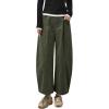 imagechouyatou Women Fall Wide Leg Corduroy Pants Baggy Casual Elastic Waist Palazzo Barrel Pants Ankle TrousersGreen