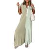 imagechouyatou Womens 2025 Color Block Sleeveless Baggy Overalls Button Up Wide Leg Romper Jumpsuit PantsGreen