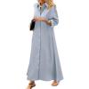 imagechouyatou Womens Casual Button Down Maxi Shirt Dress Long Sleeve Button Up Tunic Long DressGray