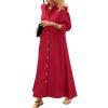 imagechouyatou Womens Casual Button Down Maxi Shirt Dress Long Sleeve Button Up Tunic Long DressRed