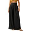 imagechouyatou Womens Casual Floral Print Wide Leg Beach Palazzo Pants Boho High Elastic Waist Dressy Culottes TrousersSolid Black