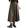 imagechouyatou Womens Casual High Elastic Waist Wool Skirt ALine Pleated Swing Wool Midi Long Skirt with PocketsCoffee
