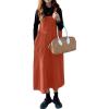 imagechouyatou Womens Cute Sleeveless Corduroy Jumper Dress Flare Midi Long Pinafore Dress with PocketsOrange
