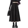 imagechouyatou Womens Elegant Ruffle Wool Midi Long Skirt Elastic Waist A Line Pleated Wool Blend Skirt with PocketsBlack