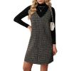 imagechouyatou Womens Elegant Tweed Plaid Pinafore Dress A Line V Neck Sleeveless Midi Overall Jumper DressBrown