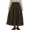 imagechouyatou Womens Fall Winter Corduroy Skirt Elastic High Waist ALine Flowy Pleated Midi Long SkirtArmy Green