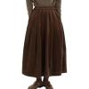 imagechouyatou Womens Fall Winter Corduroy Skirt Elastic High Waist ALine Flowy Pleated Midi Long SkirtCoffee