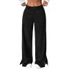 imagechouyatou Womens Fall Winter Corduroy Wide Leg Pants Side Split High Waisted Palazzo TrousersBlack