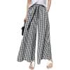 imagechouyatou Womens Plaid Wide Leg Culotte Pants Gingham High Elastic Waisted Cropped Palazzo Pants with PocketsBlack