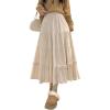 imagechouyatou Womens Vintage Corduroy Ruffle Skirt High Elastic Waist Swing Pleated ALine Midi Long SkirtBeige White