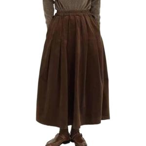 imagechouyatou Womens Fall Winter Corduroy Skirt Elastic High Waist ALine Flowy Pleated Midi Long SkirtCoffee