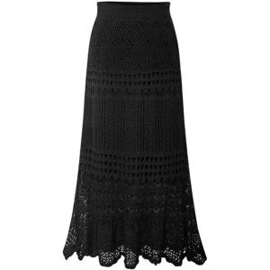 imagechouyatou Womens Stretched High Waist Crochet Hollow Out Knit Flowy Patterned Lace Maxi SkirtBlack
