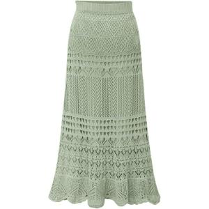 imagechouyatou Womens Stretched High Waist Crochet Hollow Out Knit Flowy Patterned Lace Maxi SkirtGreen