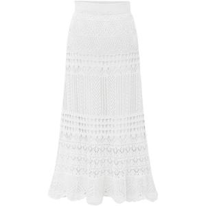 imagechouyatou Womens Stretched High Waist Crochet Hollow Out Knit Flowy Patterned Lace Maxi SkirtWhite