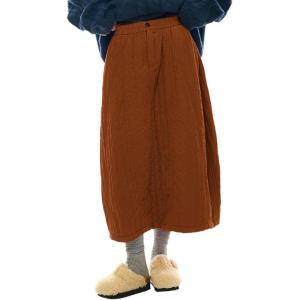 imagechouyatou Womens Winter Warm Elastic Waist Corduroy Padded ALine Quilted Midi Puffer Insulated SkirtBrown