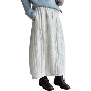 imagechouyatou Womens Winter Warm Elastic Waist Corduroy Padded ALine Quilted Midi Puffer Insulated SkirtWhite