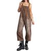 imageCHOUYATOU Womens Baggy Leopard Denim Bib Overall Jeans Distressed Adjustable Strap Wide Leg JumpsuitMocha Brown