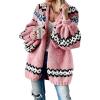 imageCHOUYATOU Womens Fall Casual Patterned Cardigan Sweater Oversized Open Front VNeck Chunky Knit Cardigan CoatPink